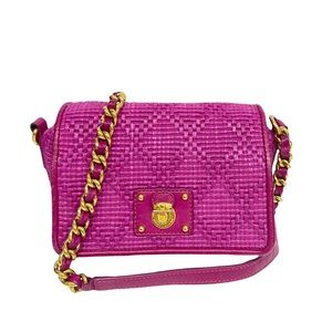 Marc Jacobs Fuchsia Straw and Leather Crossbody Bag